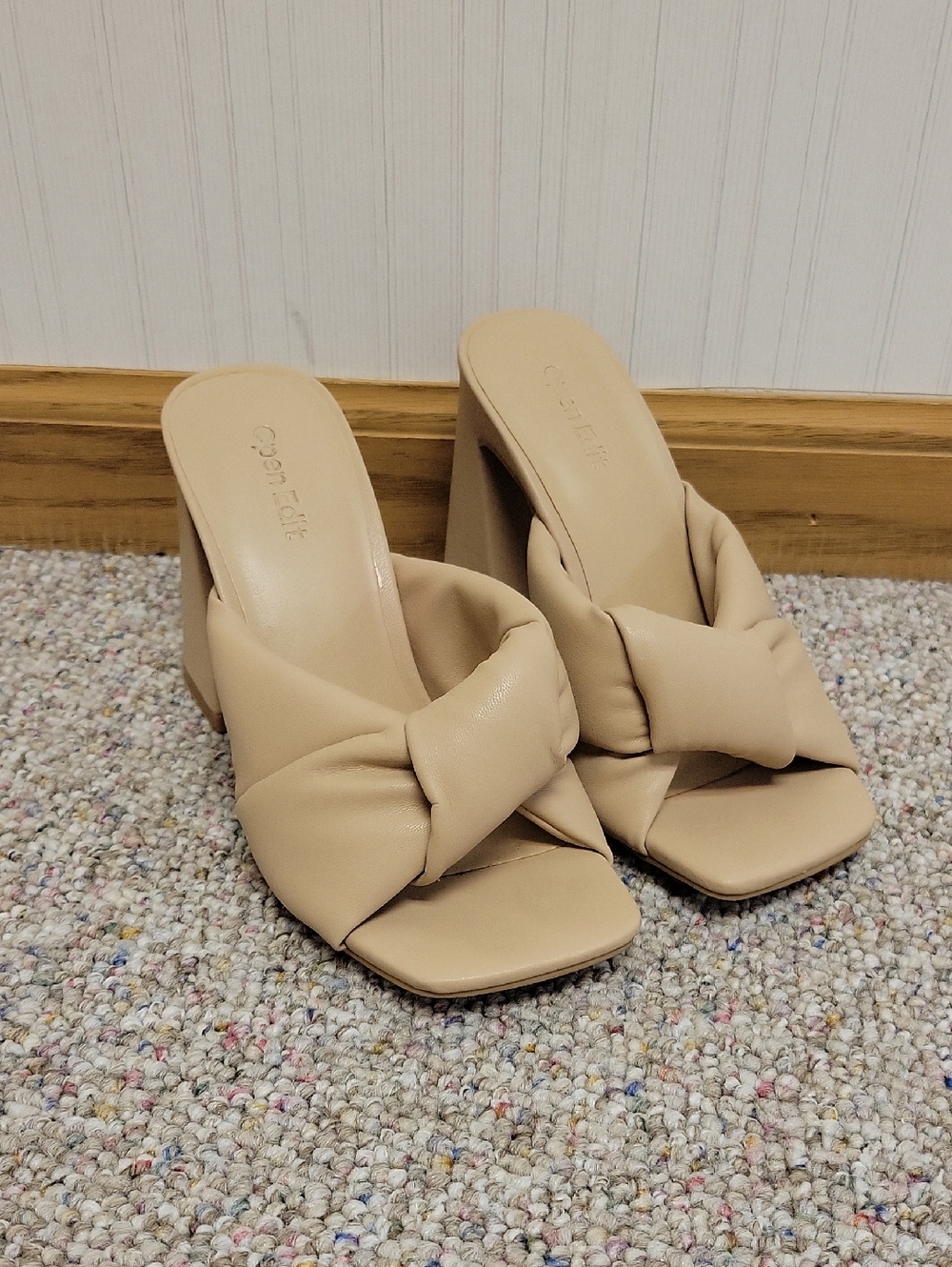 Open Edit Women’s Beige Knot Slide Heels Sz 5.5 Summer Office Business Date